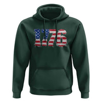 Distressed Faux Patchwork 1776 USA Flag Hoodie Vintage Effect Printing Patriotic Graphic 4th Of July Independence Day
