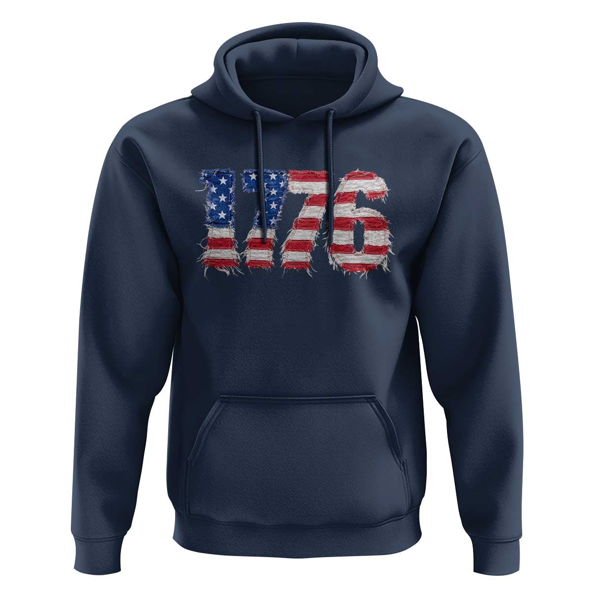 Distressed Faux Patchwork 1776 USA Flag Hoodie Vintage Effect Printing Patriotic Graphic 4th Of July Independence Day