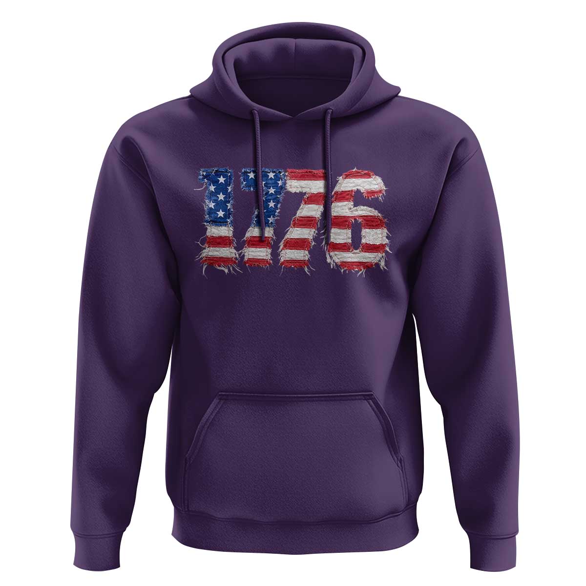 Distressed Faux Patchwork 1776 USA Flag Hoodie Vintage Effect Printing Patriotic Graphic 4th Of July Independence Day