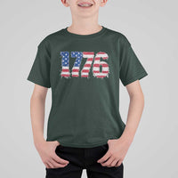 Distressed Faux Patchwork 1776 USA Flag T Shirt For Kid Vintage Effect Printing Patriotic Graphic 4th Of July Independence Day