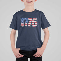 Distressed Faux Patchwork 1776 USA Flag T Shirt For Kid Vintage Effect Printing Patriotic Graphic 4th Of July Independence Day