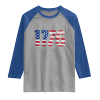 Distressed Faux Patchwork 1776 USA Flag Raglan Shirt Vintage Effect Printing Patriotic Graphic 4th Of July Independence Day