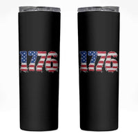 Distressed Faux Patchwork 1776 USA Flag Skinny Tumbler Vintage Effect Printing Patriotic Graphic 4th Of July Independence Day