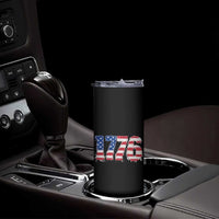 Distressed Faux Patchwork 1776 USA Flag Skinny Tumbler Vintage Effect Printing Patriotic Graphic 4th Of July Independence Day