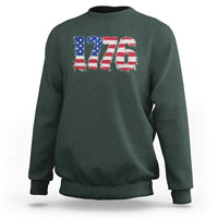 Distressed Faux Patchwork 1776 USA Flag Sweatshirt Vintage Effect Printing Patriotic Graphic 4th Of July Independence Day