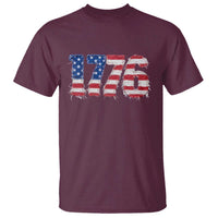 Distressed Faux Patchwork 1776 USA Flag T Shirt Vintage Effect Printing Patriotic Graphic 4th Of July Independence Day