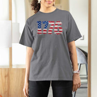 Distressed Faux Patchwork 1776 USA Flag T Shirt For Women Vintage Effect Printing Patriotic Graphic 4th Of July Independence Day