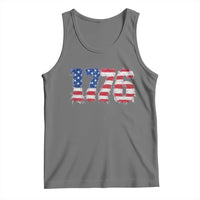 Distressed Faux Patchwork 1776 USA Flag Tank Top Vintage Effect Printing Patriotic Graphic 4th Of July Independence Day