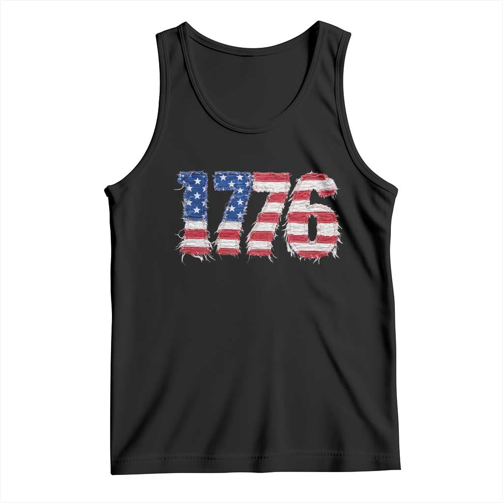 Distressed Faux Patchwork 1776 USA Flag Tank Top Vintage Effect Printing Patriotic Graphic 4th Of July Independence Day