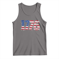 Distressed Faux Patchwork 1776 USA Flag Tank Top Vintage Effect Printing Patriotic Graphic 4th Of July Independence Day