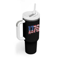 Distressed Faux Patchwork 1776 USA Flag Tumbler With Handle Vintage Effect Printing Patriotic Graphic 4th Of July Independence Day