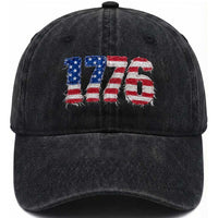 Distressed Faux Patchwork 1776 USA Flag Washed Cotton Baseball Cap Vintage Effect Printing Patriotic Graphic 4th Of July Independence Day