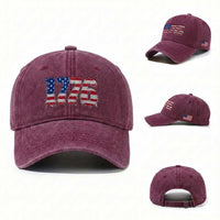 Distressed Faux Patchwork 1776 USA Flag Washed Cotton Baseball Cap Vintage Effect Printing Patriotic Graphic 4th Of July Independence Day