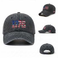 Distressed Faux Patchwork 1776 USA Flag Washed Cotton Baseball Cap Vintage Effect Printing Patriotic Graphic 4th Of July Independence Day