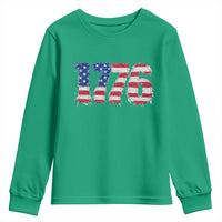 Distressed Faux Patchwork 1776 USA Flag Youth Sweatshirt Vintage Effect Printing Patriotic Graphic 4th Of July Independence Day