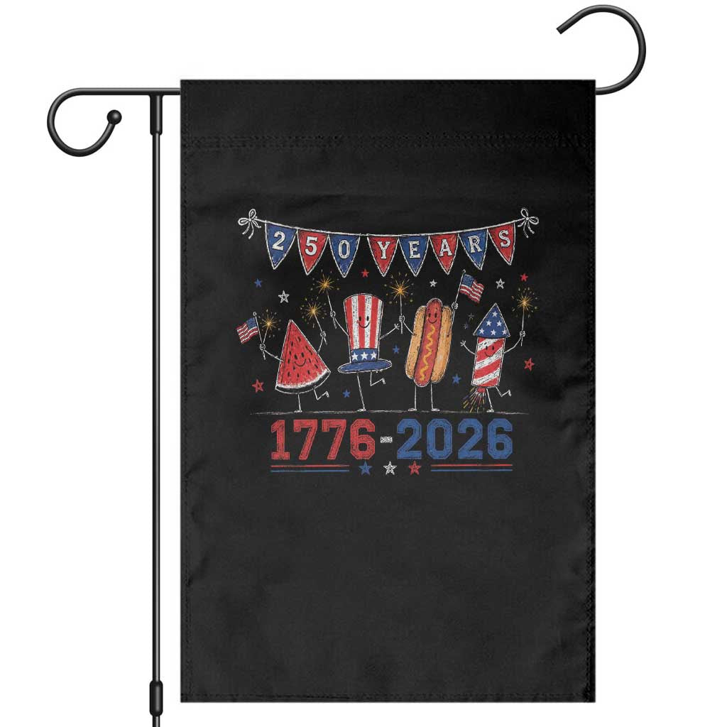 250 Years American 1776 2026 Garden Flag Patriotic Watermelon Hotdog Firework 250th 4th July Independence Day