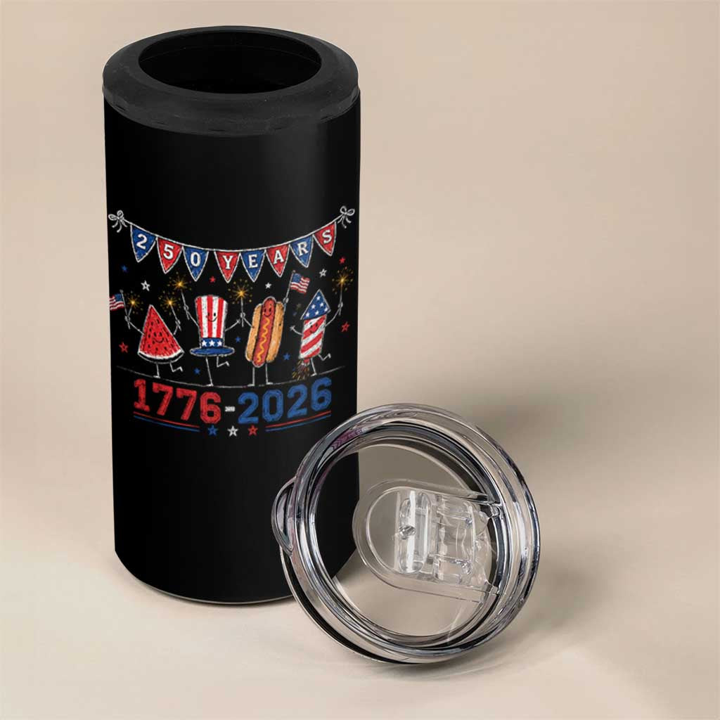 250 Years American 1776 2026 4 in 1 Can Cooler Tumbler Patriotic Watermelon Hotdog Firework 250th 4th July Independence Day