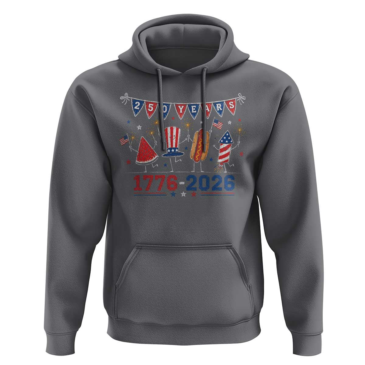 250 Years American 1776 2026 Hoodie Patriotic Watermelon Hotdog Firework 250th 4th July Independence Day