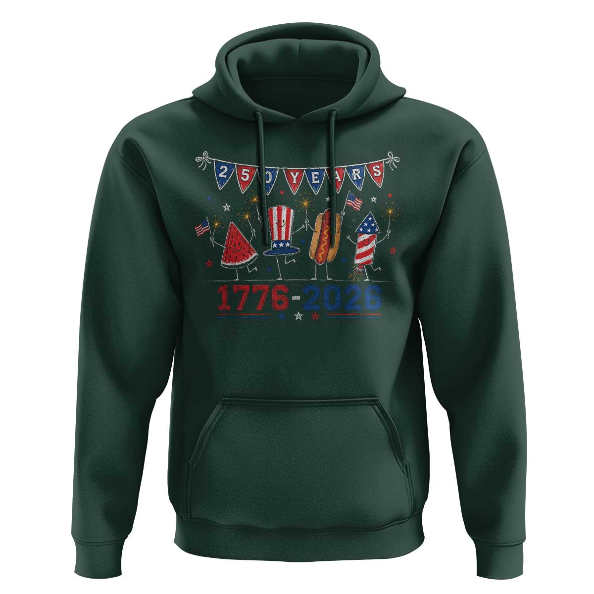 250 Years American 1776 2026 Hoodie Patriotic Watermelon Hotdog Firework 250th 4th July Independence Day