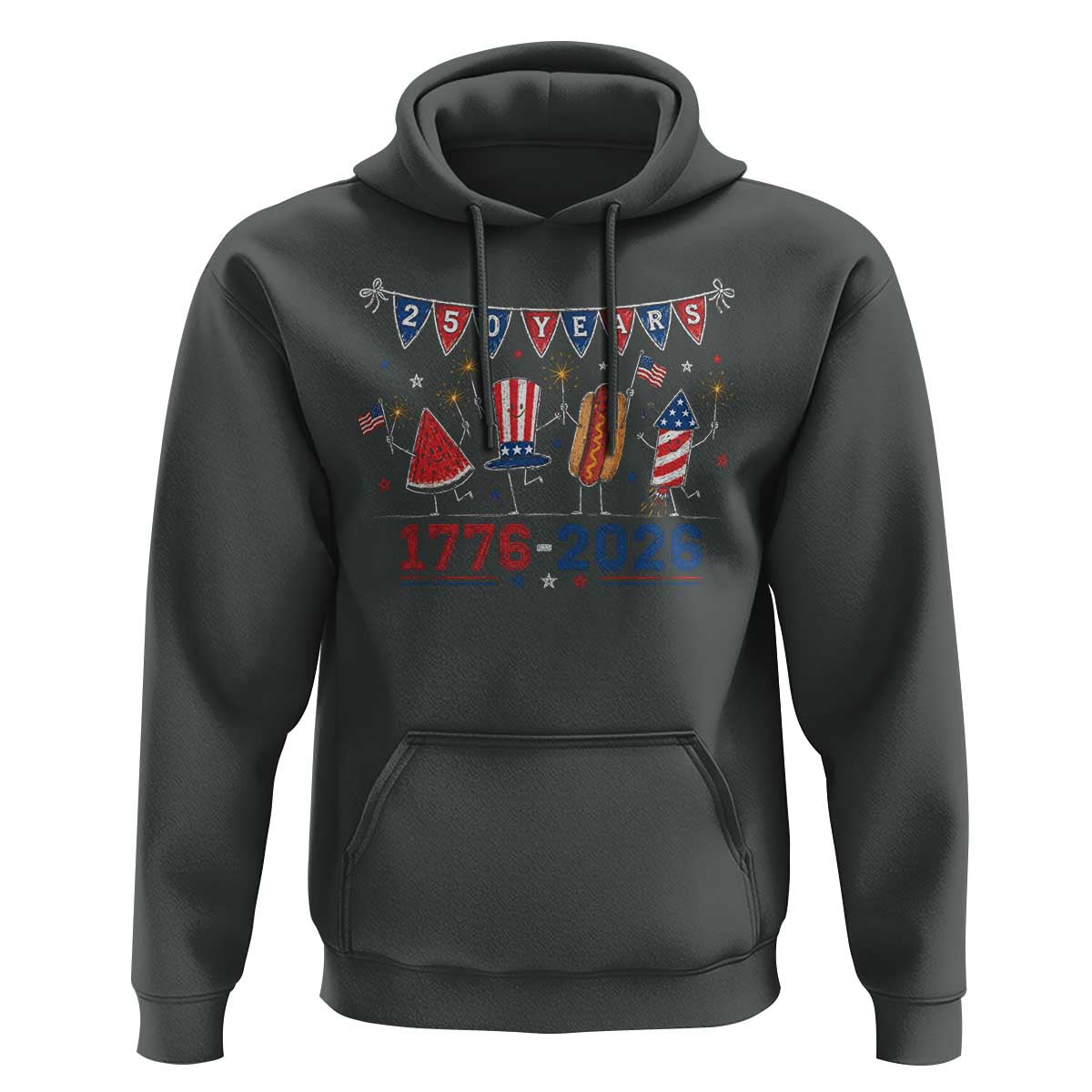 250 Years American 1776 2026 Hoodie Patriotic Watermelon Hotdog Firework 250th 4th July Independence Day