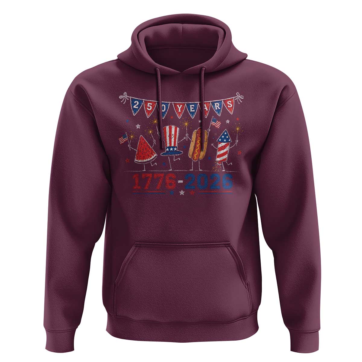 250 Years American 1776 2026 Hoodie Patriotic Watermelon Hotdog Firework 250th 4th July Independence Day