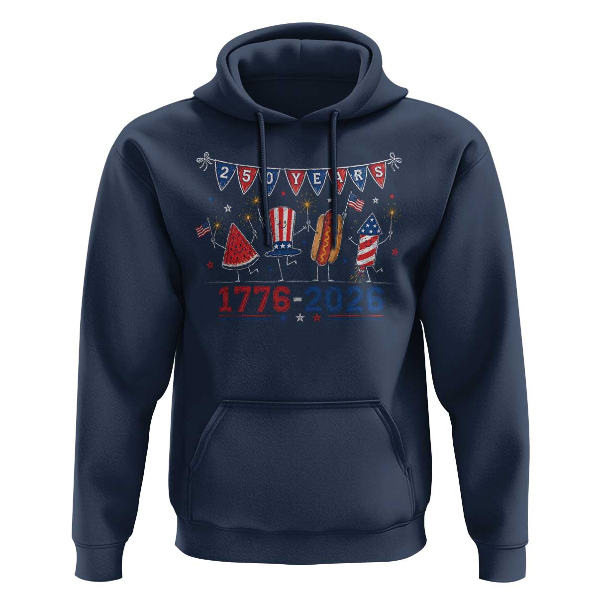 250 Years American 1776 2026 Hoodie Patriotic Watermelon Hotdog Firework 250th 4th July Independence Day