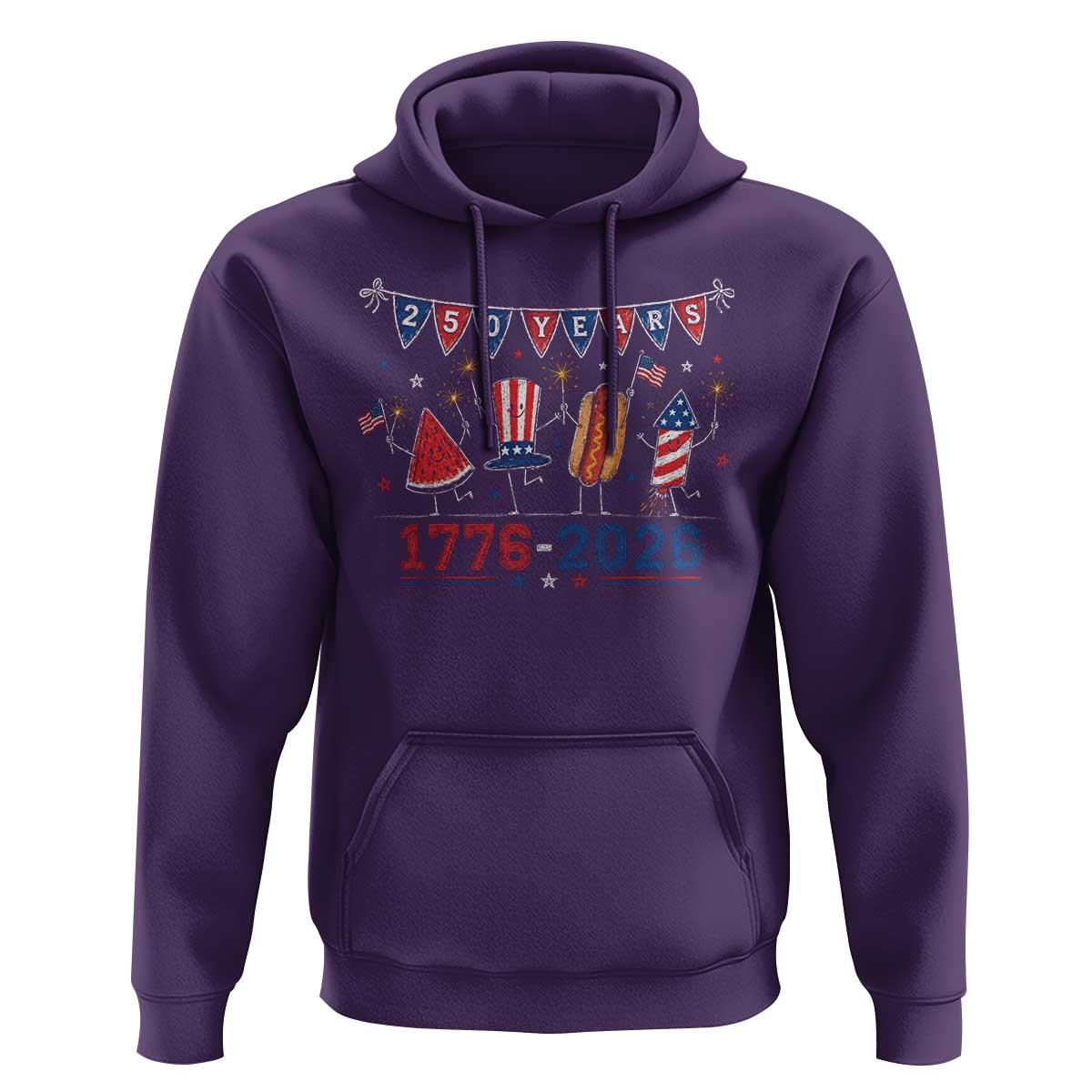 250 Years American 1776 2026 Hoodie Patriotic Watermelon Hotdog Firework 250th 4th July Independence Day