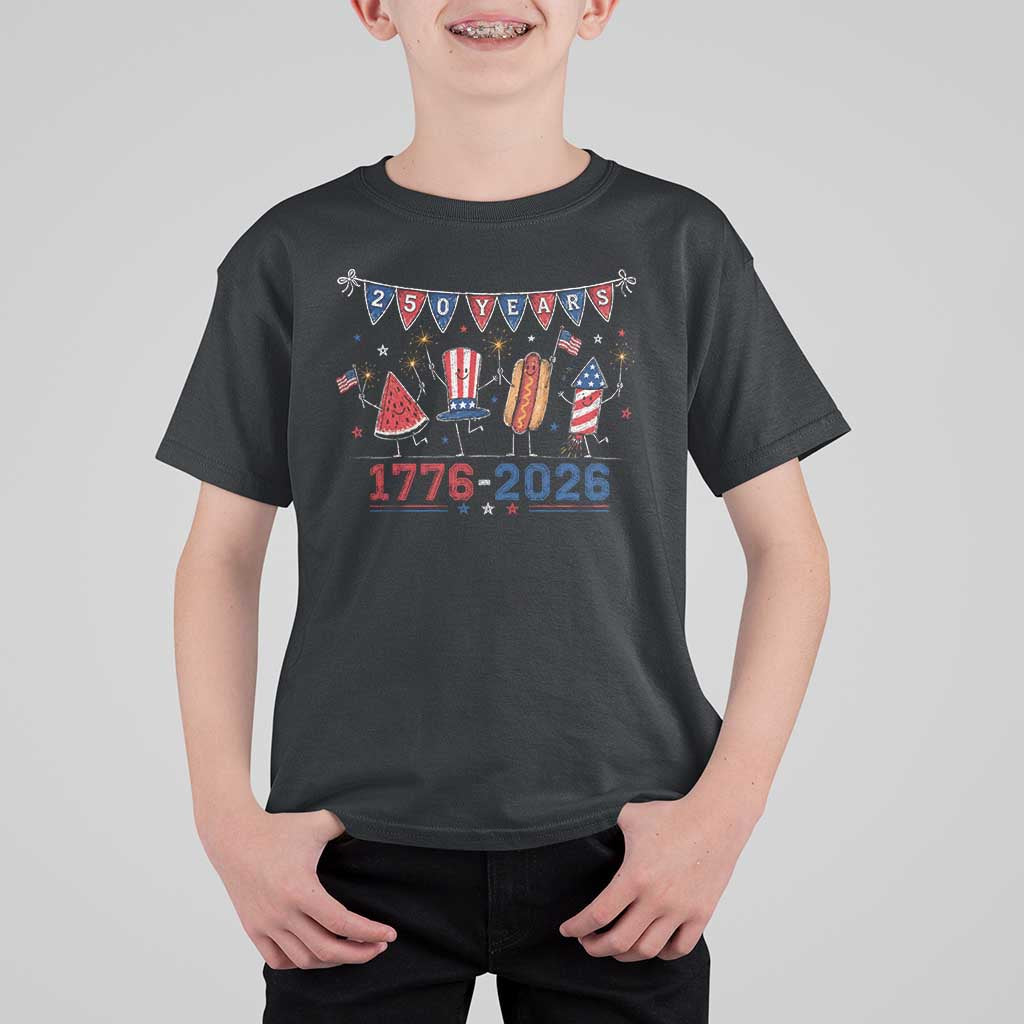 250 Years American 1776 2026 T Shirt For Kid Patriotic Watermelon Hotdog Firework 250th 4th July Independence Day