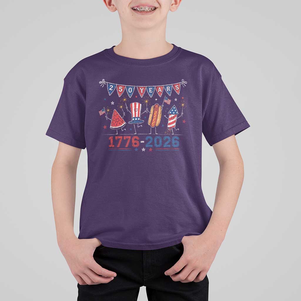 250 Years American 1776 2026 T Shirt For Kid Patriotic Watermelon Hotdog Firework 250th 4th July Independence Day