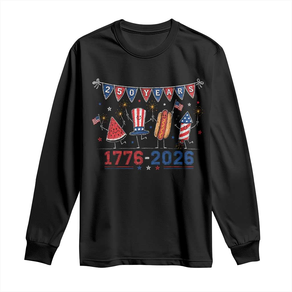 250 Years American 1776 2026 Long Sleeve Shirt Patriotic Watermelon Hotdog Firework 250th 4th July Independence Day