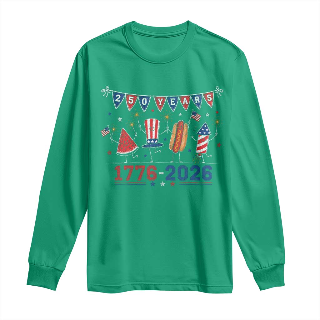 250 Years American 1776 2026 Long Sleeve Shirt Patriotic Watermelon Hotdog Firework 250th 4th July Independence Day