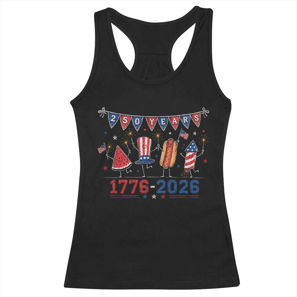 250 Years American 1776 2026 Racerback Tank Top Patriotic Watermelon Hotdog Firework 250th 4th July Independence Day