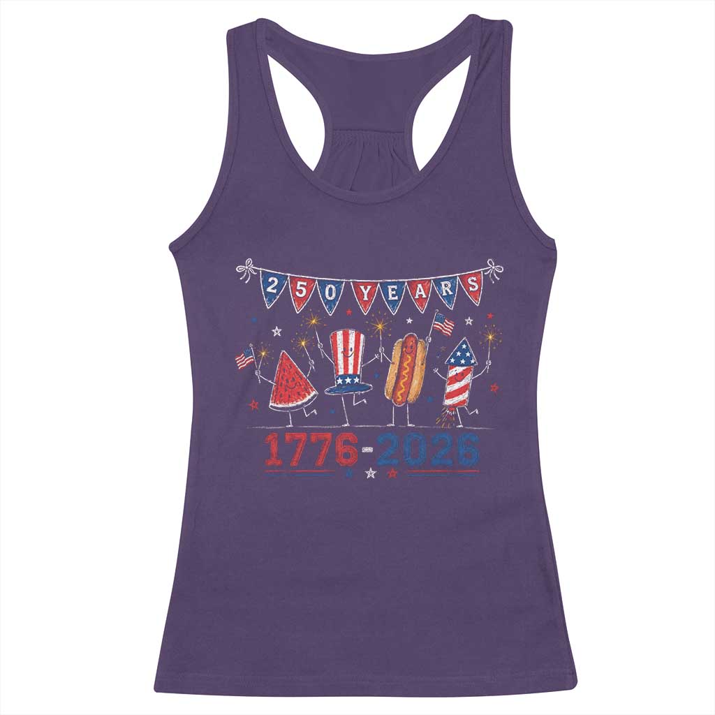 250 Years American 1776 2026 Racerback Tank Top Patriotic Watermelon Hotdog Firework 250th 4th July Independence Day