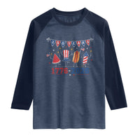 250 Years American 1776 2026 Raglan Shirt Patriotic Watermelon Hotdog Firework 250th 4th July Independence Day