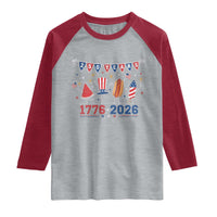 250 Years American 1776 2026 Raglan Shirt Patriotic Watermelon Hotdog Firework 250th 4th July Independence Day
