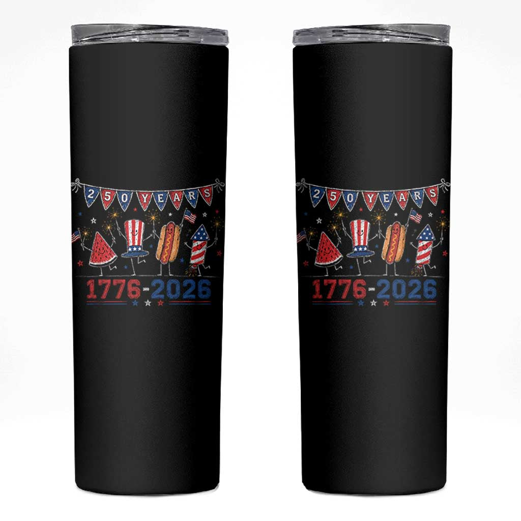 250 Years American 1776 2026 Skinny Tumbler Patriotic Watermelon Hotdog Firework 250th 4th July Independence Day