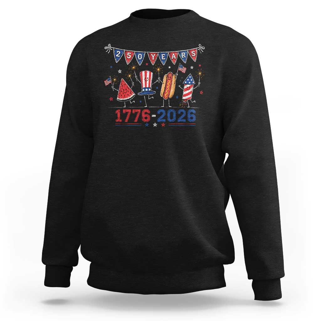 250 Years American 1776 2026 Sweatshirt Patriotic Watermelon Hotdog Firework 250th 4th July Independence Day