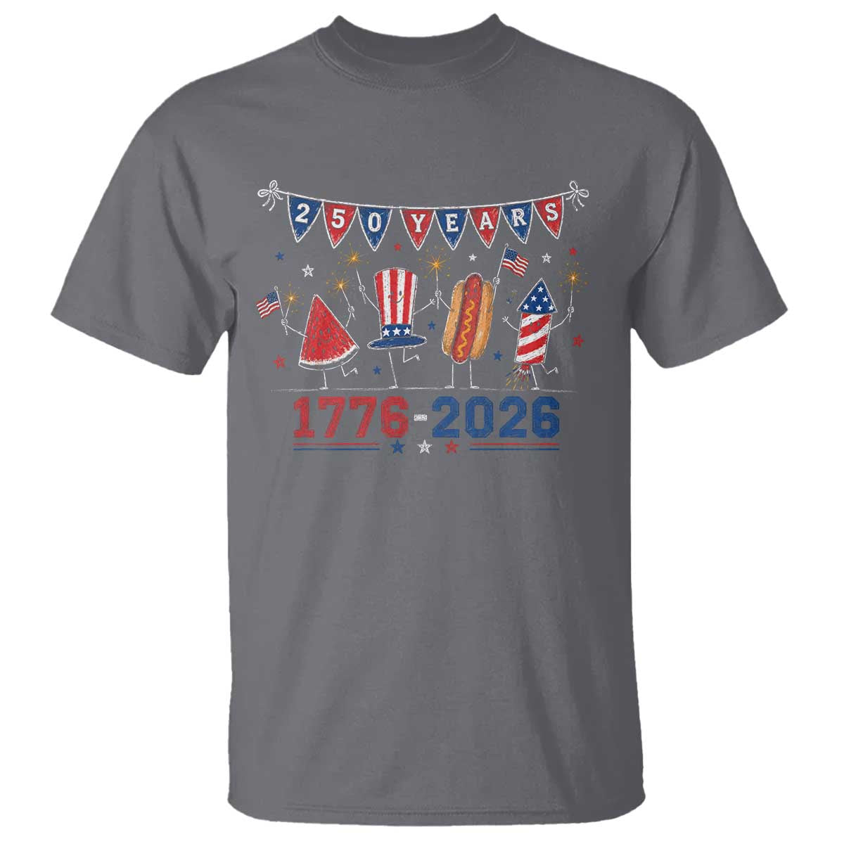 250 Years American 1776 2026 T Shirt Patriotic Watermelon Hotdog Firework 250th 4th July Independence Day