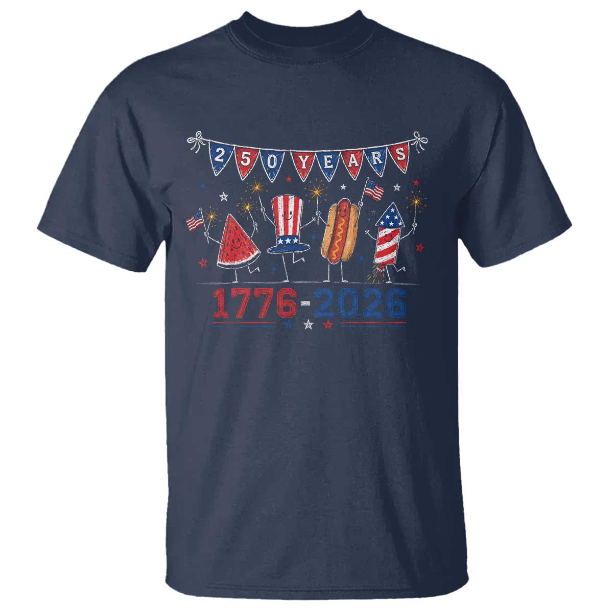 250 Years American 1776 2026 T Shirt Patriotic Watermelon Hotdog Firework 250th 4th July Independence Day
