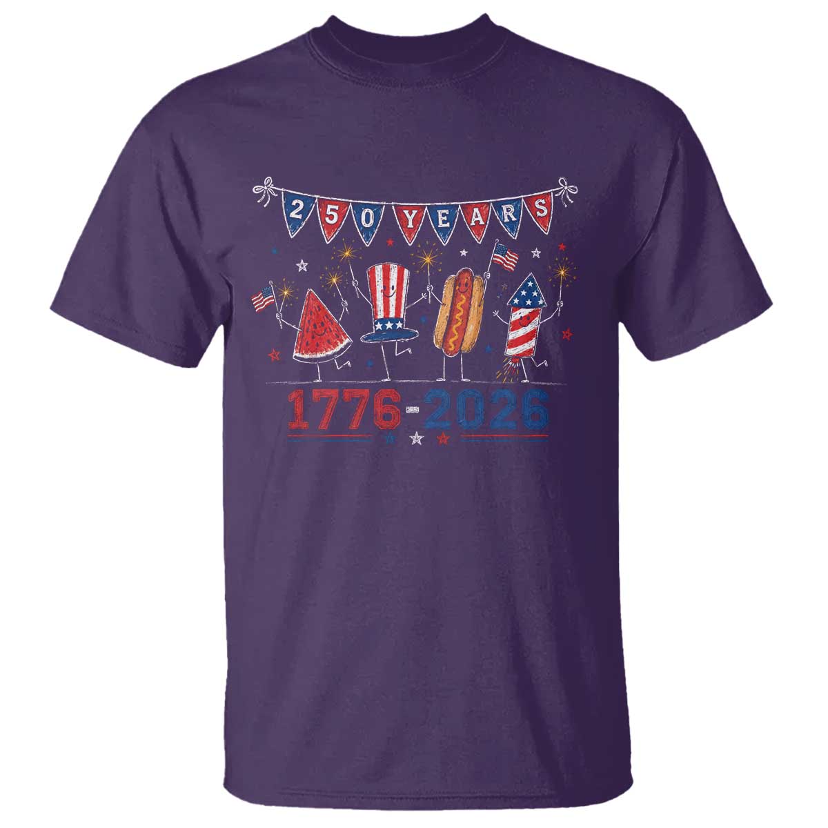 250 Years American 1776 2026 T Shirt Patriotic Watermelon Hotdog Firework 250th 4th July Independence Day