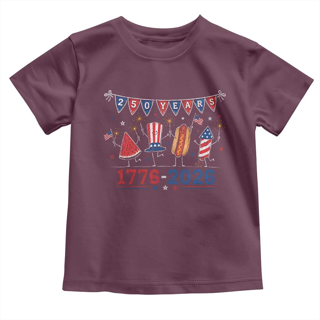 250 Years American 1776 2026 Toddler T Shirt Patriotic Watermelon Hotdog Firework 250th 4th July Independence Day
