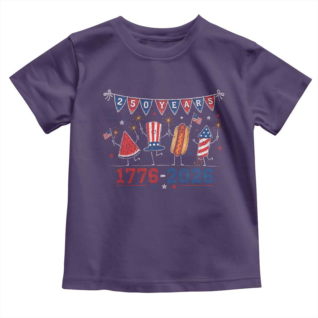 250 Years American 1776 2026 Toddler T Shirt Patriotic Watermelon Hotdog Firework 250th 4th July Independence Day