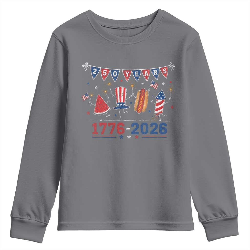250 Years American 1776 2026 Youth Sweatshirt Patriotic Watermelon Hotdog Firework 250th 4th July Independence Day