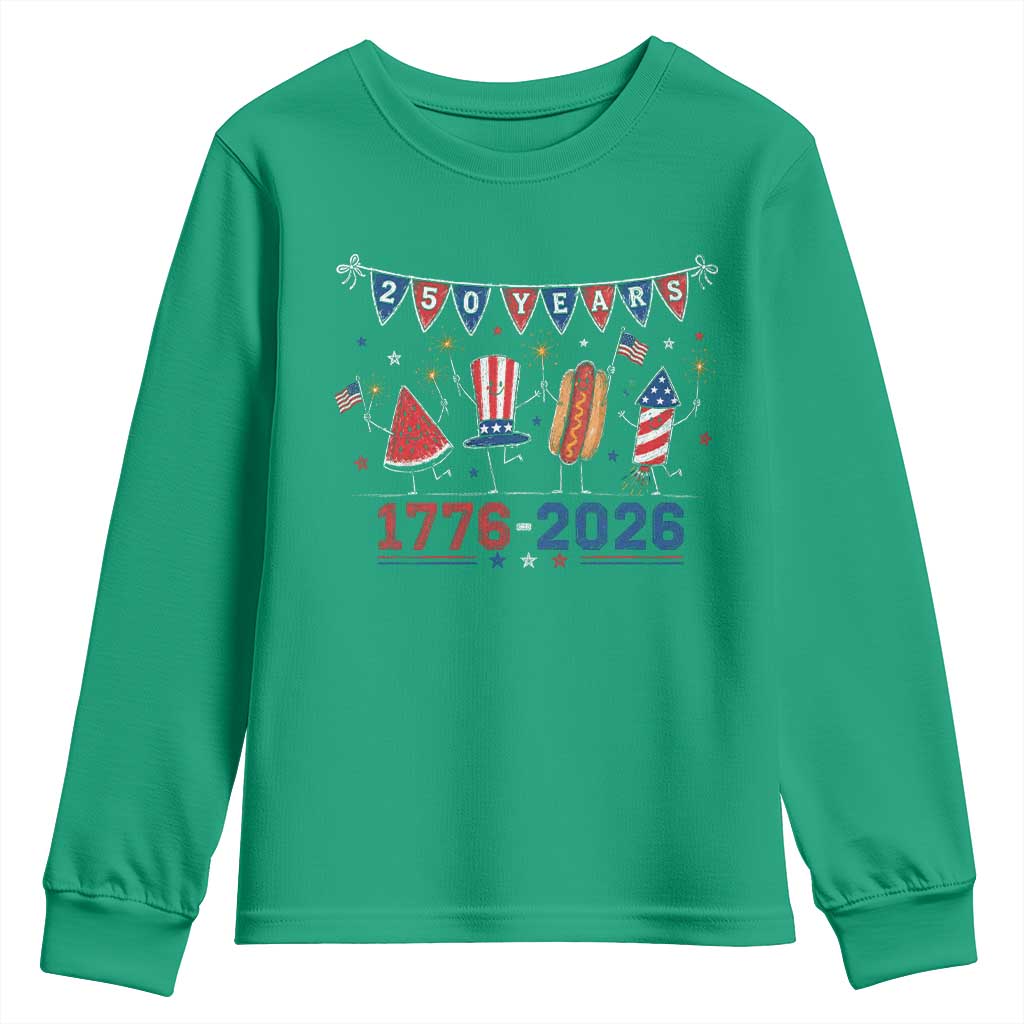 250 Years American 1776 2026 Youth Sweatshirt Patriotic Watermelon Hotdog Firework 250th 4th July Independence Day