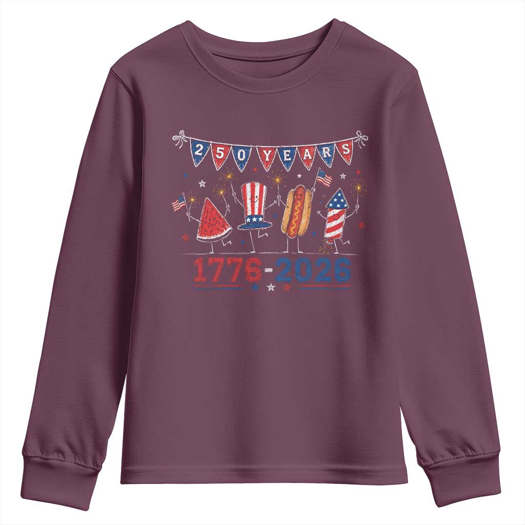 250 Years American 1776 2026 Youth Sweatshirt Patriotic Watermelon Hotdog Firework 250th 4th July Independence Day