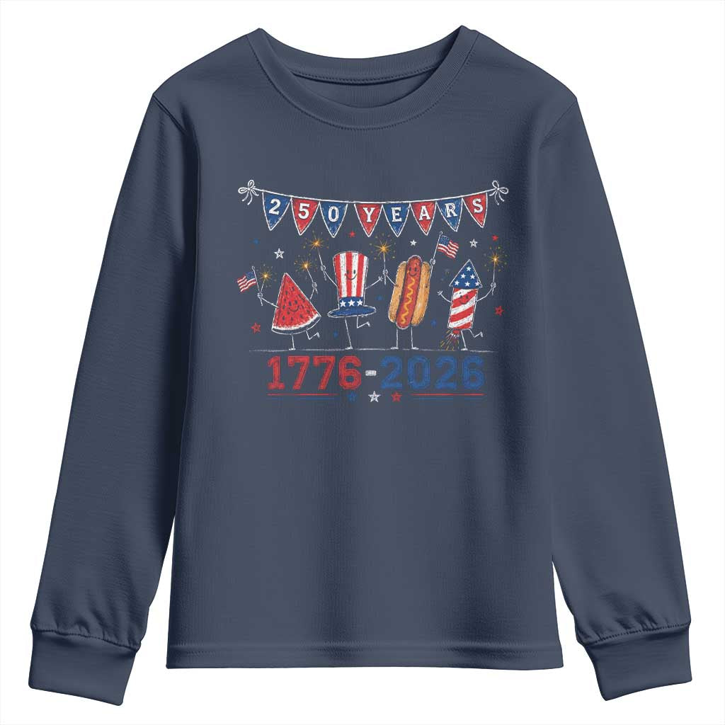 250 Years American 1776 2026 Youth Sweatshirt Patriotic Watermelon Hotdog Firework 250th 4th July Independence Day