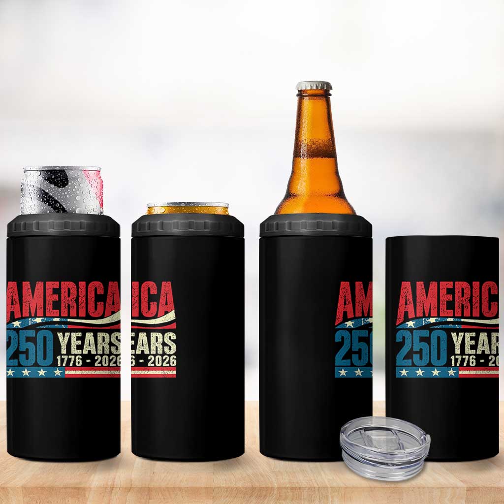 250th Anniversary USA 4 in 1 Can Cooler Tumbler Retro 250 Years American 1776 2026 US Flag