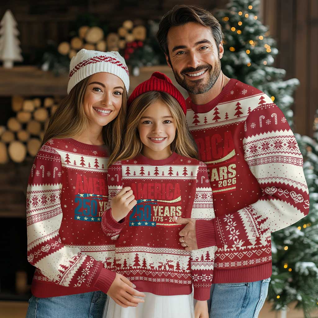 250th Anniversary USA Ugly Christmas Sweater Retro 250 Years American 1776 2026 US Flag