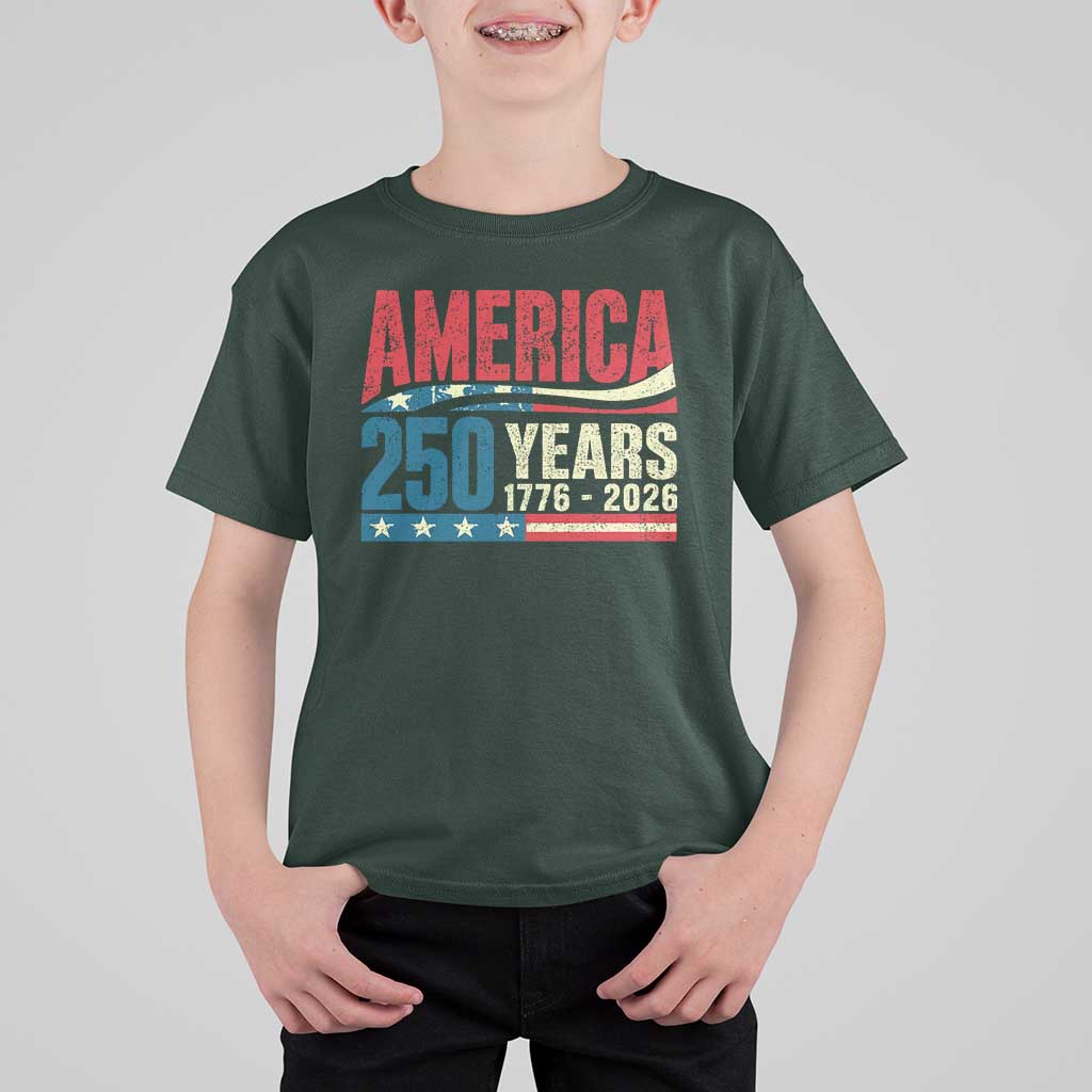 250th Anniversary USA T Shirt For Kid Retro 250 Years American 1776 2026 US Flag