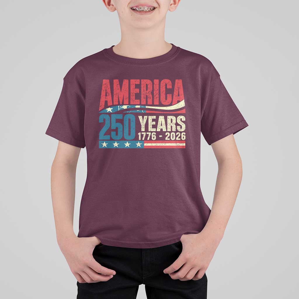 250th Anniversary USA T Shirt For Kid Retro 250 Years American 1776 2026 US Flag